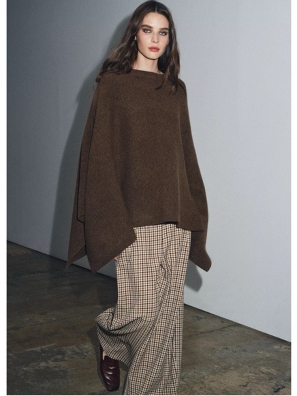 Zara Brown Knit Cape / Poncho, wool blend, one size